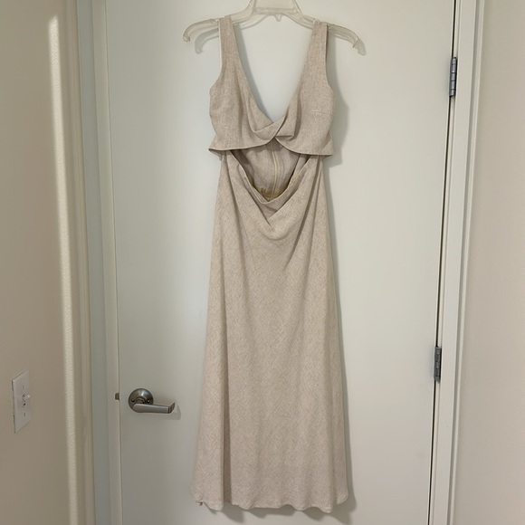 Petal and Pup Beige Linen Cutout Midi Dress - Picture 3 of 5